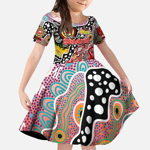 Personalised Swans AFL Celebrating 50 Years of Naidoc Family Matching Off The Shoulder Long Sleeve Dress and Hawaiian Shirt NAIDOC Week 2025 Aboriginal