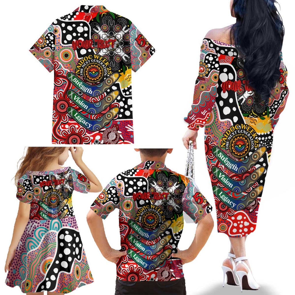 Personalised Swans AFL Celebrating 50 Years of Naidoc Family Matching Off The Shoulder Long Sleeve Dress and Hawaiian Shirt NAIDOC Week 2025 Aboriginal