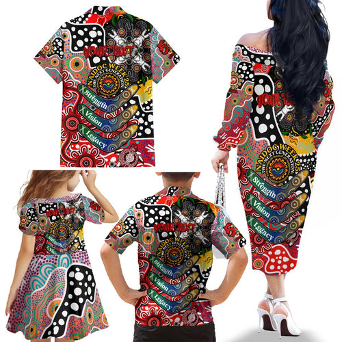 Personalised Swans AFL Celebrating 50 Years of Naidoc Family Matching Off The Shoulder Long Sleeve Dress and Hawaiian Shirt NAIDOC Week 2025 Aboriginal