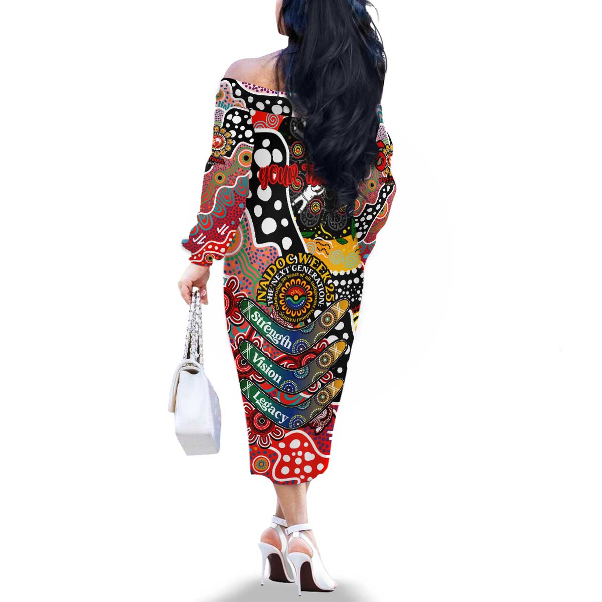 Personalised Swans AFL Celebrating 50 Years of Naidoc Family Matching Off The Shoulder Long Sleeve Dress and Hawaiian Shirt NAIDOC Week 2025 Aboriginal