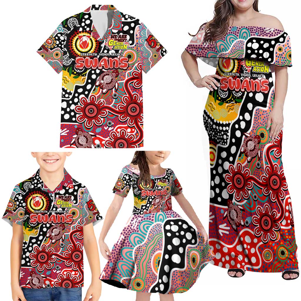 Personalised Swans AFL Celebrating 50 Years of Naidoc Family Matching Off Shoulder Maxi Dress and Hawaiian Shirt NAIDOC Week 2025 Aboriginal