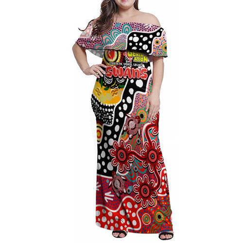 Personalised Swans AFL Celebrating 50 Years of Naidoc Family Matching Off Shoulder Maxi Dress and Hawaiian Shirt NAIDOC Week 2025 Aboriginal