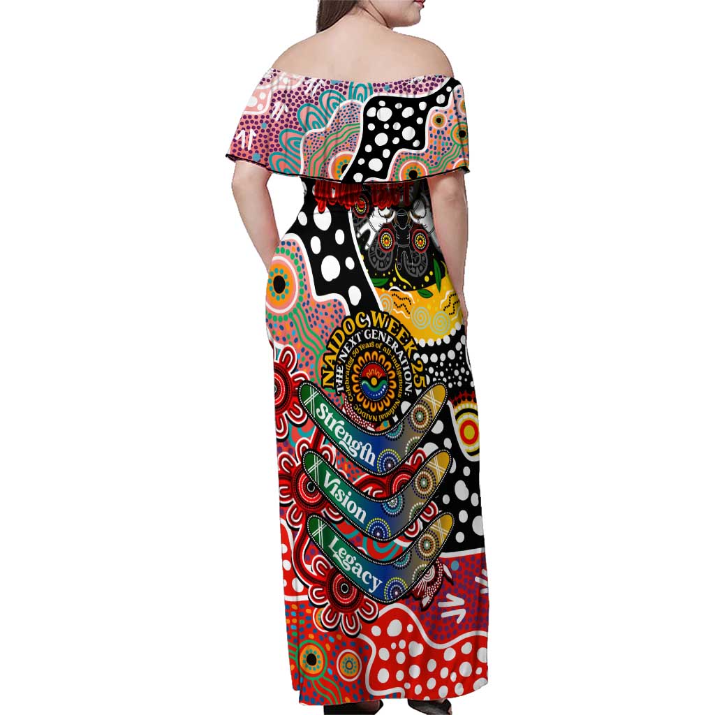 Personalised Swans AFL Celebrating 50 Years of Naidoc Family Matching Off Shoulder Maxi Dress and Hawaiian Shirt NAIDOC Week 2025 Aboriginal