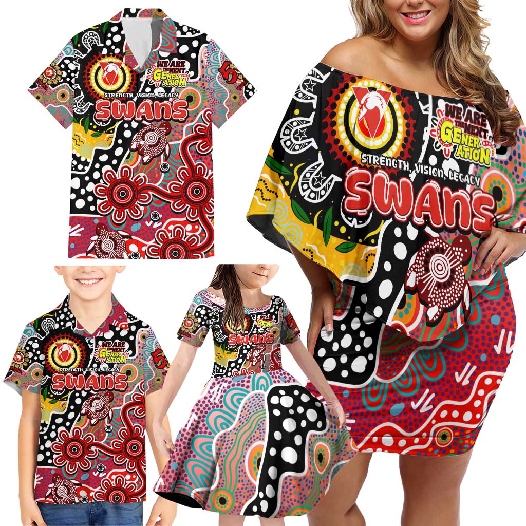 Personalised Swans AFL Celebrating 50 Years of Naidoc Family Matching Off Shoulder Short Dress and Hawaiian Shirt NAIDOC Week 2025 Aboriginal