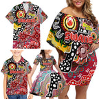 Personalised Swans AFL Celebrating 50 Years of Naidoc Family Matching Off Shoulder Short Dress and Hawaiian Shirt NAIDOC Week 2025 Aboriginal