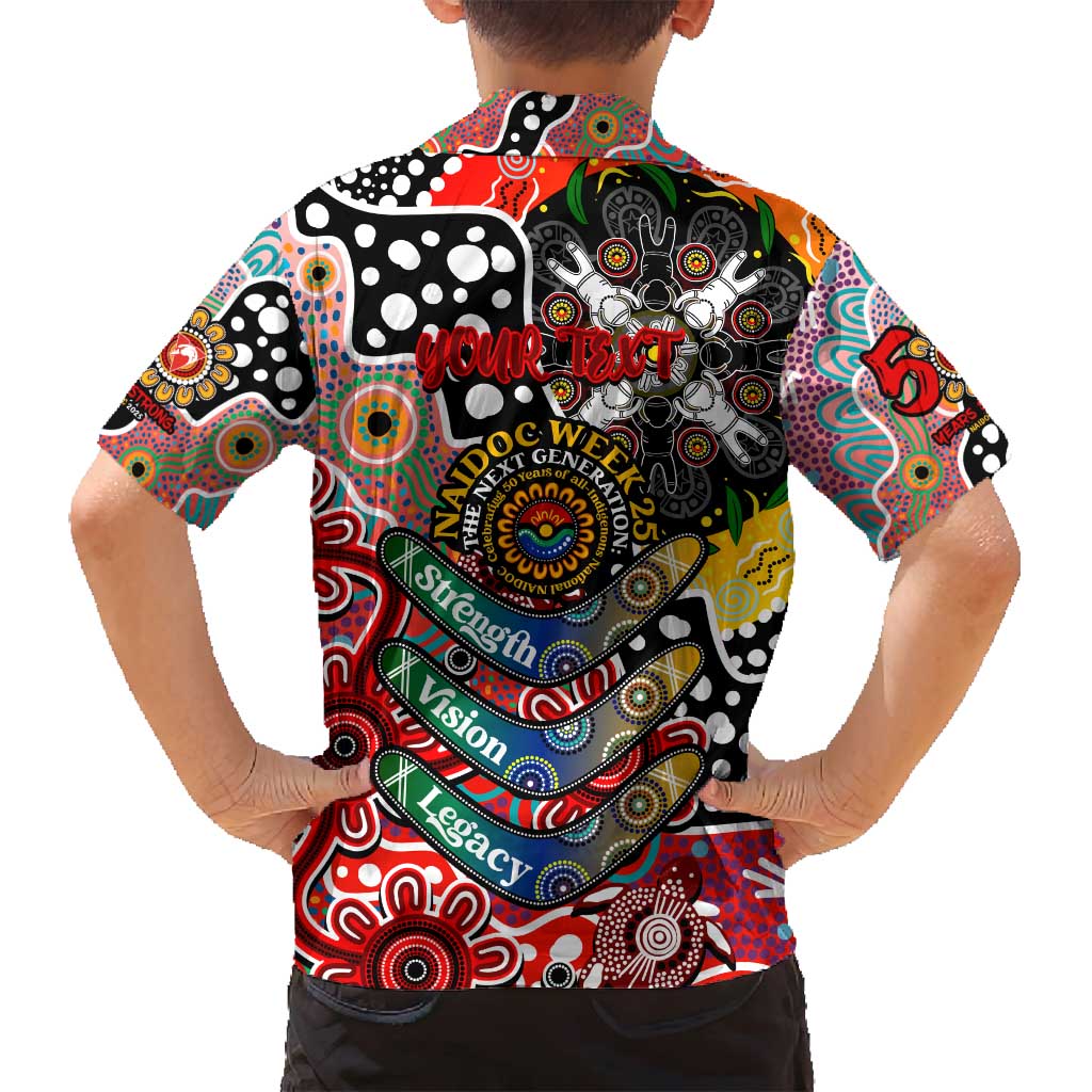 Personalised Swans AFL Celebrating 50 Years of Naidoc Family Matching Off Shoulder Short Dress and Hawaiian Shirt NAIDOC Week 2025 Aboriginal