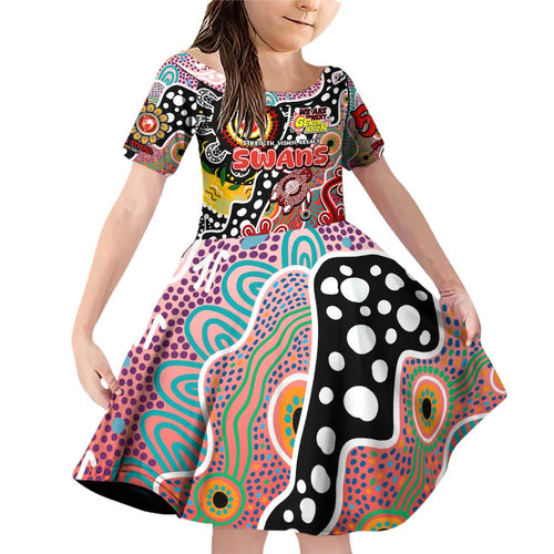 Personalised Swans AFL Celebrating 50 Years of Naidoc Family Matching Off Shoulder Short Dress and Hawaiian Shirt NAIDOC Week 2025 Aboriginal