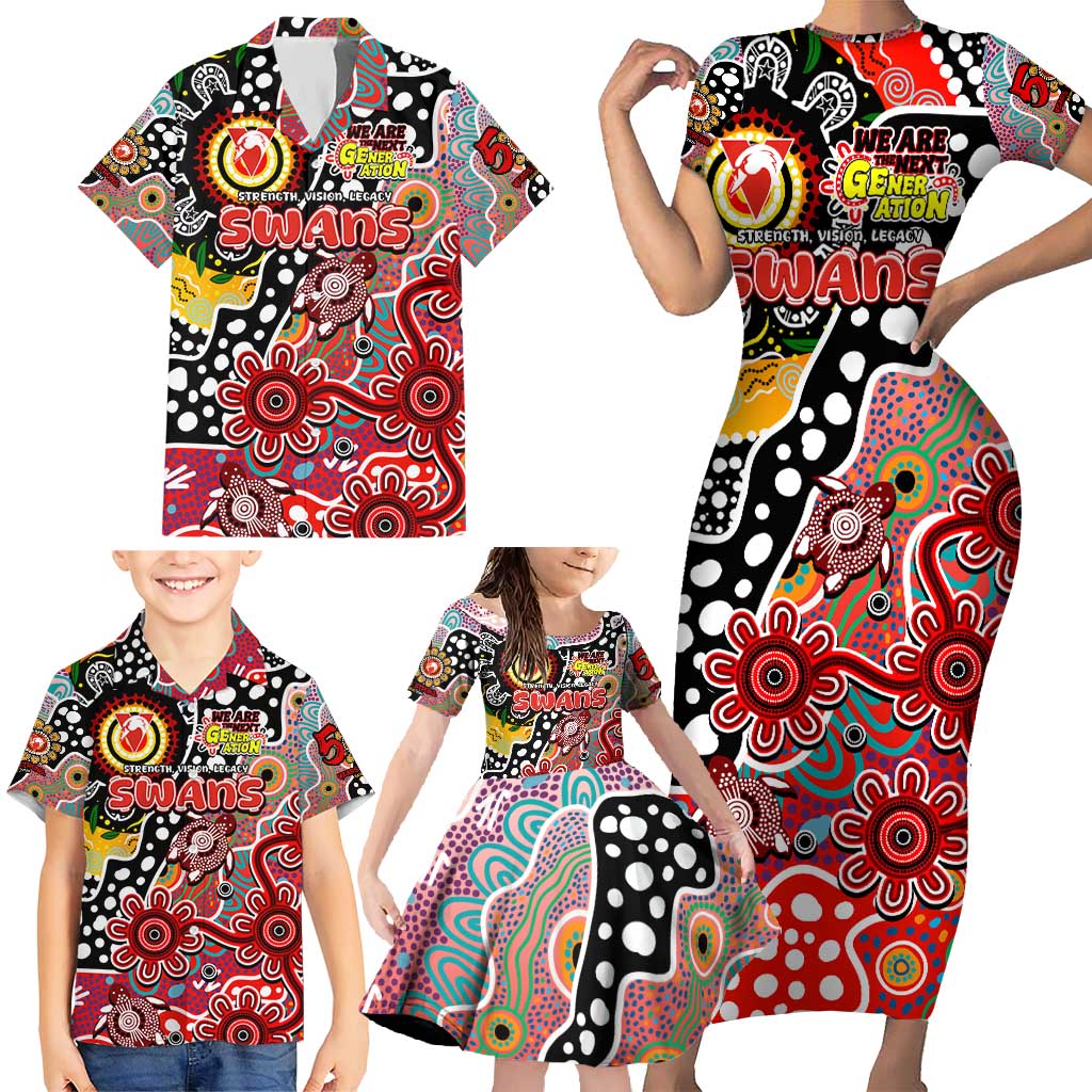 Personalised Swans AFL Celebrating 50 Years of Naidoc Family Matching Short Sleeve Bodycon Dress and Hawaiian Shirt NAIDOC Week 2025 Aboriginal
