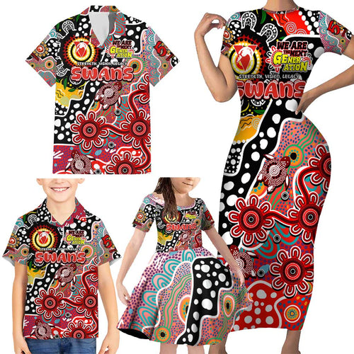 Personalised Swans AFL Celebrating 50 Years of Naidoc Family Matching Short Sleeve Bodycon Dress and Hawaiian Shirt NAIDOC Week 2025 Aboriginal