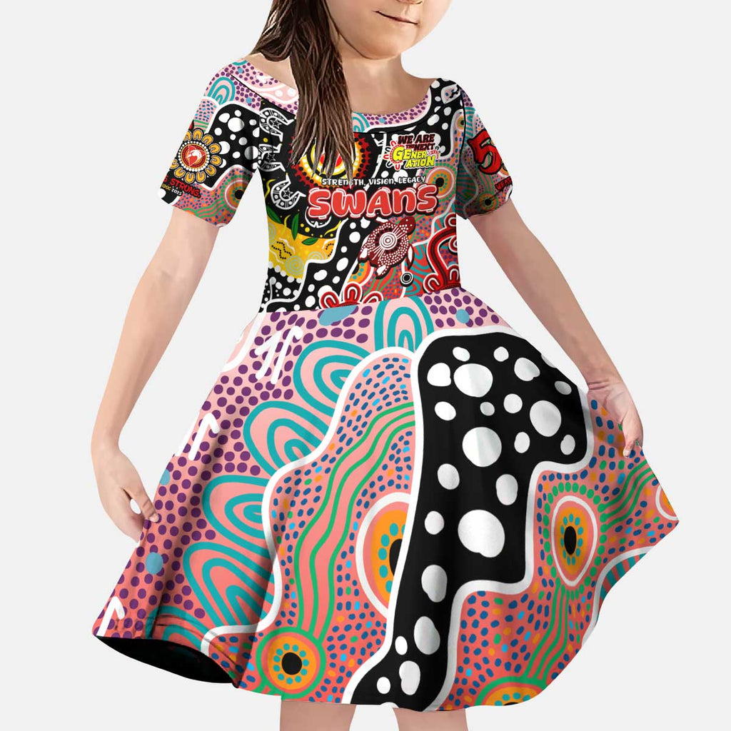 Personalised Swans AFL Celebrating 50 Years of Naidoc Kid Short Sleeve Dress NAIDOC Week 2025 Aboriginal