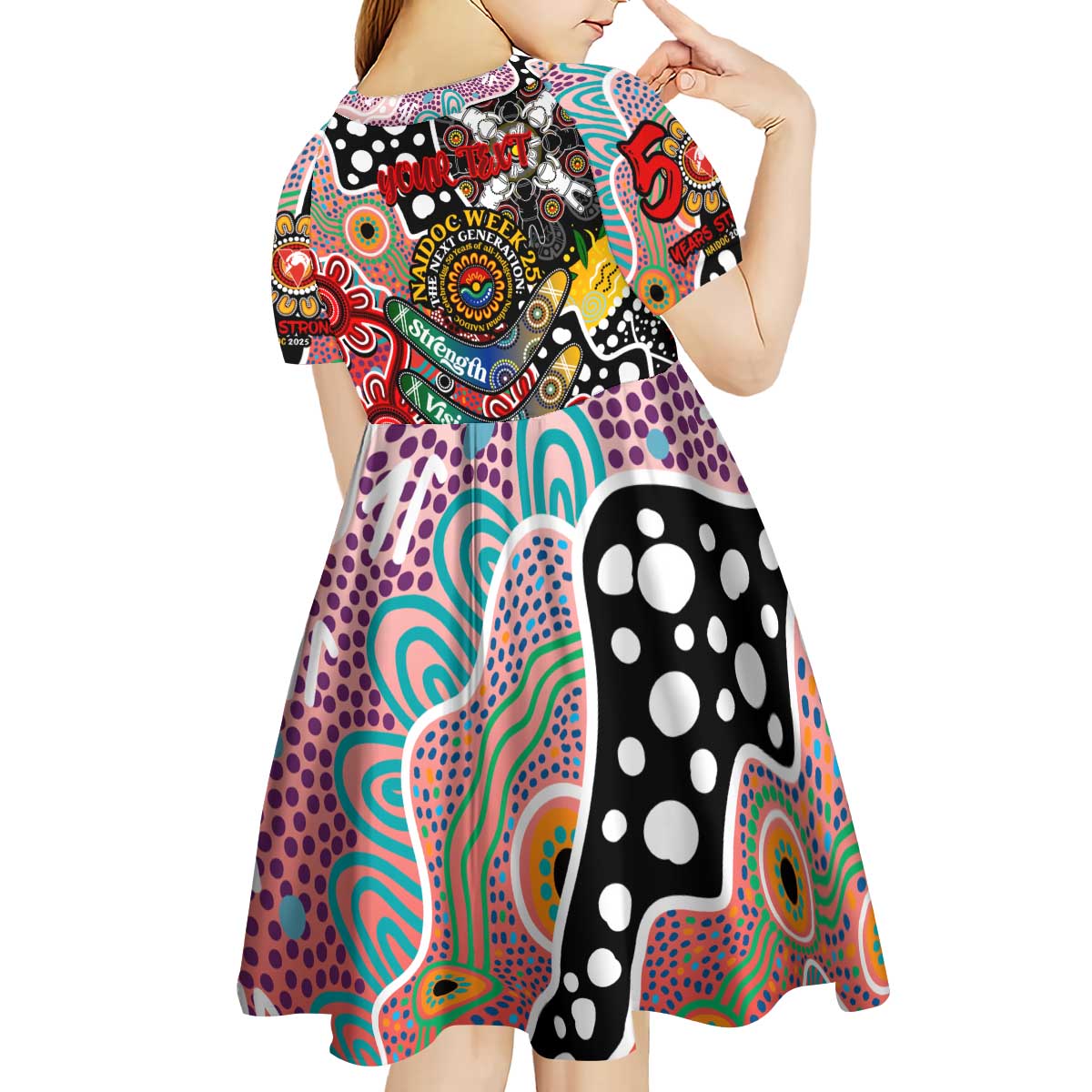 Personalised Swans AFL Celebrating 50 Years of Naidoc Kid Short Sleeve Dress NAIDOC Week 2025 Aboriginal
