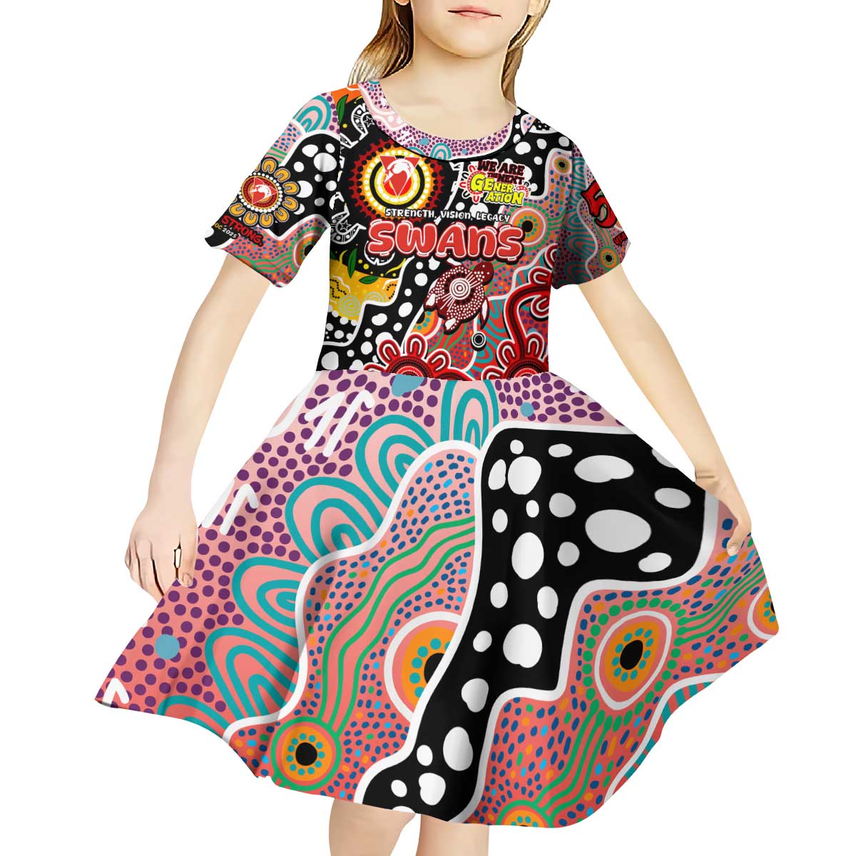 Personalised Swans AFL Celebrating 50 Years of Naidoc Kid Short Sleeve Dress NAIDOC Week 2025 Aboriginal