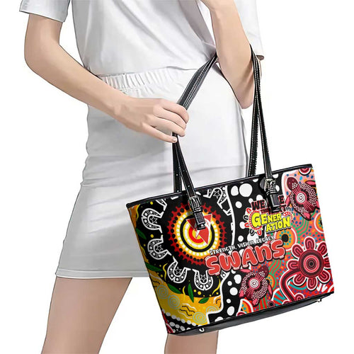 Swans AFL Celebrating 50 Years of Naidoc Leather Tote Bag NAIDOC Week 2025 Aboriginal