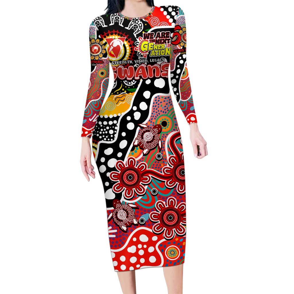 Personalised Swans AFL Celebrating 50 Years of Naidoc Long Sleeve Bodycon Dress NAIDOC Week 2025 Aboriginal