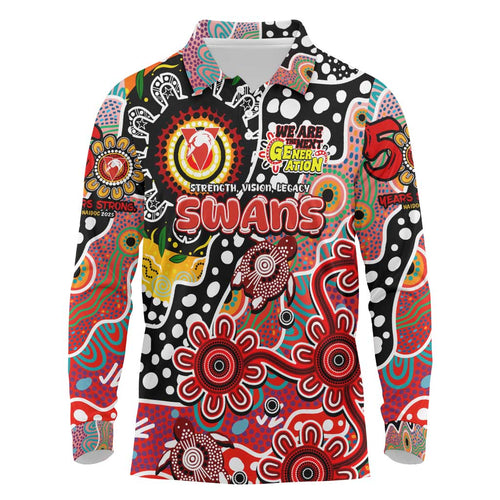 Personalised Swans AFL Celebrating 50 Years of Naidoc Long Sleeve Polo Shirt NAIDOC Week 2025 Aboriginal
