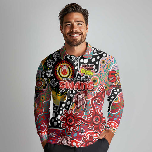Personalised Swans AFL Celebrating 50 Years of Naidoc Long Sleeve Polo Shirt NAIDOC Week 2025 Aboriginal