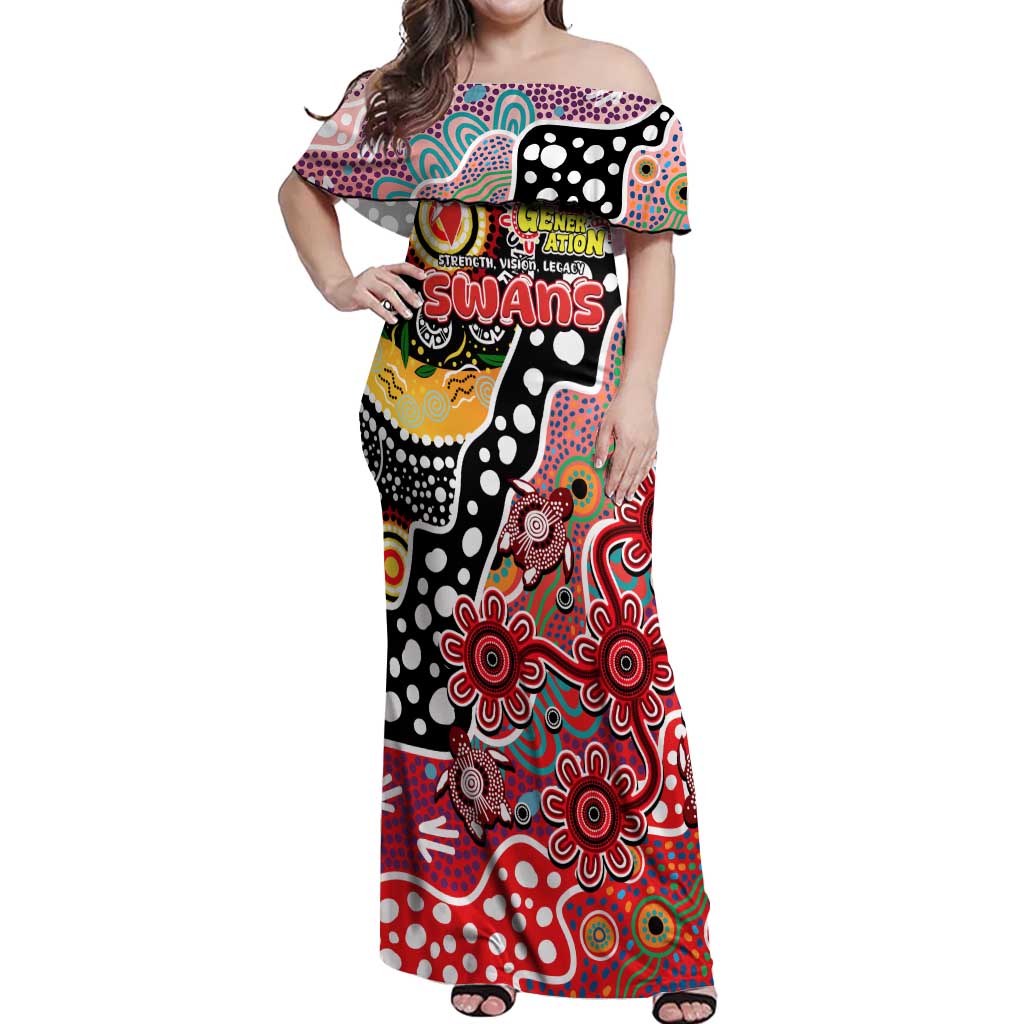 Personalised Swans AFL Celebrating 50 Years of Naidoc Off Shoulder Maxi Dress NAIDOC Week 2025 Aboriginal