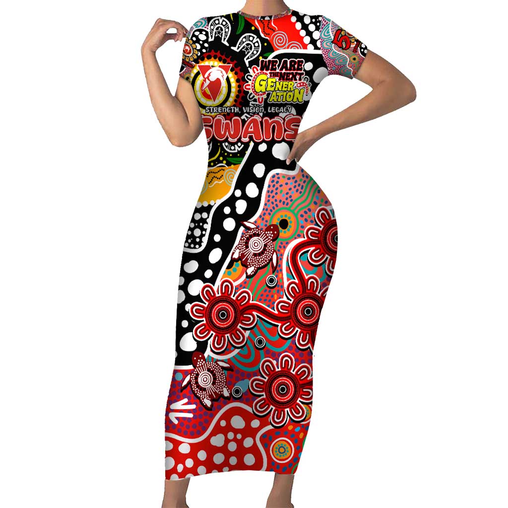 Personalised Swans AFL Celebrating 50 Years of Naidoc Short Sleeve Bodycon Dress NAIDOC Week 2025 Aboriginal