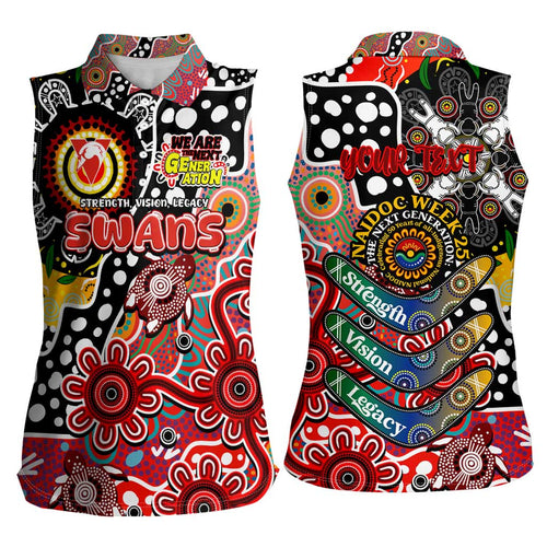 Personalised Swans AFL Celebrating 50 Years of Naidoc Women Sleeveless Polo Shirt NAIDOC Week 2025 Aboriginal