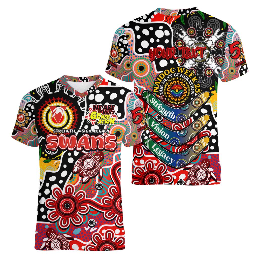 Personalised Swans AFL Celebrating 50 Years of Naidoc Women V-Neck T-Shirt NAIDOC Week 2025 Aboriginal