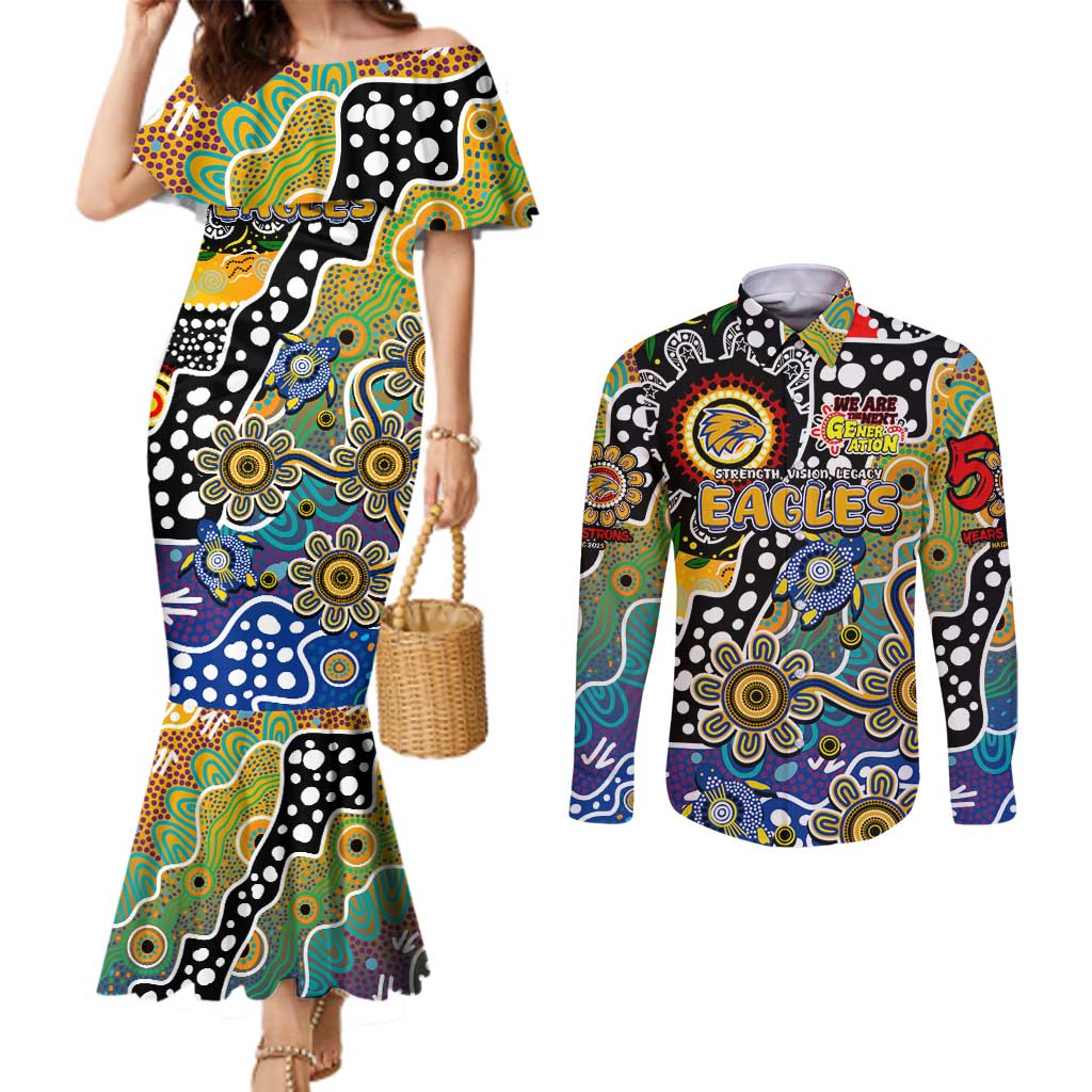 Personalised Eagles AFL Celebrating 50 Years of Naidoc Couples Matching Mermaid Dress and Long Sleeve Button Shirt NAIDOC Week 2025 Aboriginal