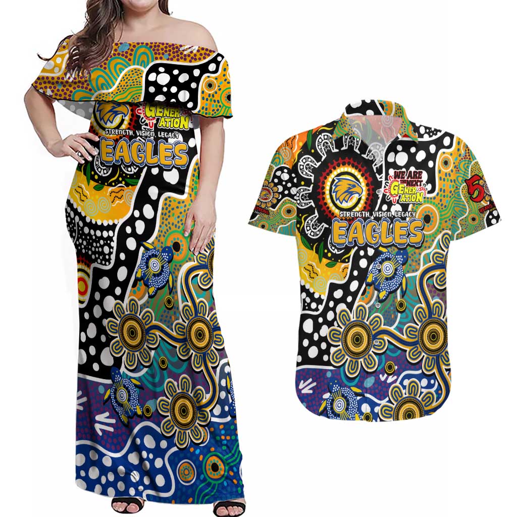 Personalised Eagles AFL Celebrating 50 Years of Naidoc Couples Matching Off Shoulder Maxi Dress and Hawaiian Shirt NAIDOC Week 2025 Aboriginal