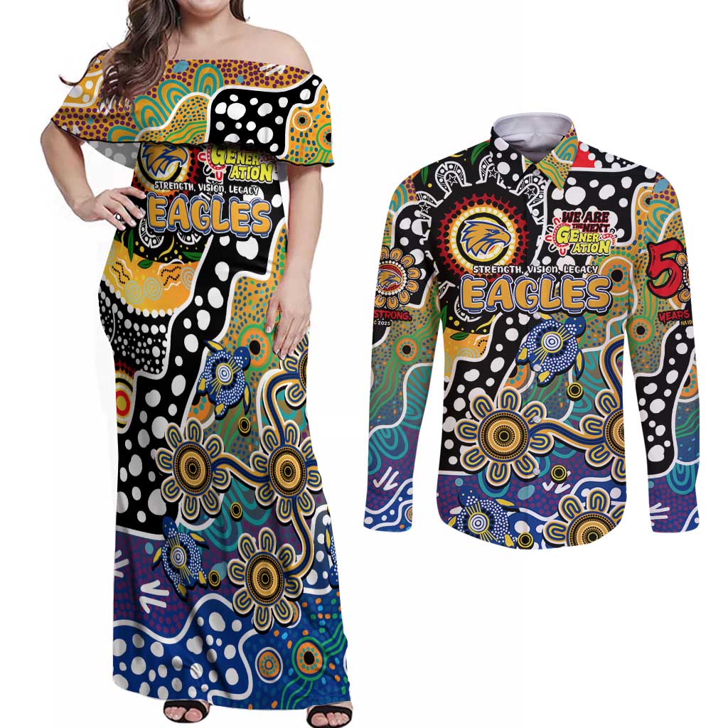 Personalised Eagles AFL Celebrating 50 Years of Naidoc Couples Matching Off Shoulder Maxi Dress and Long Sleeve Button Shirt NAIDOC Week 2025 Aboriginal