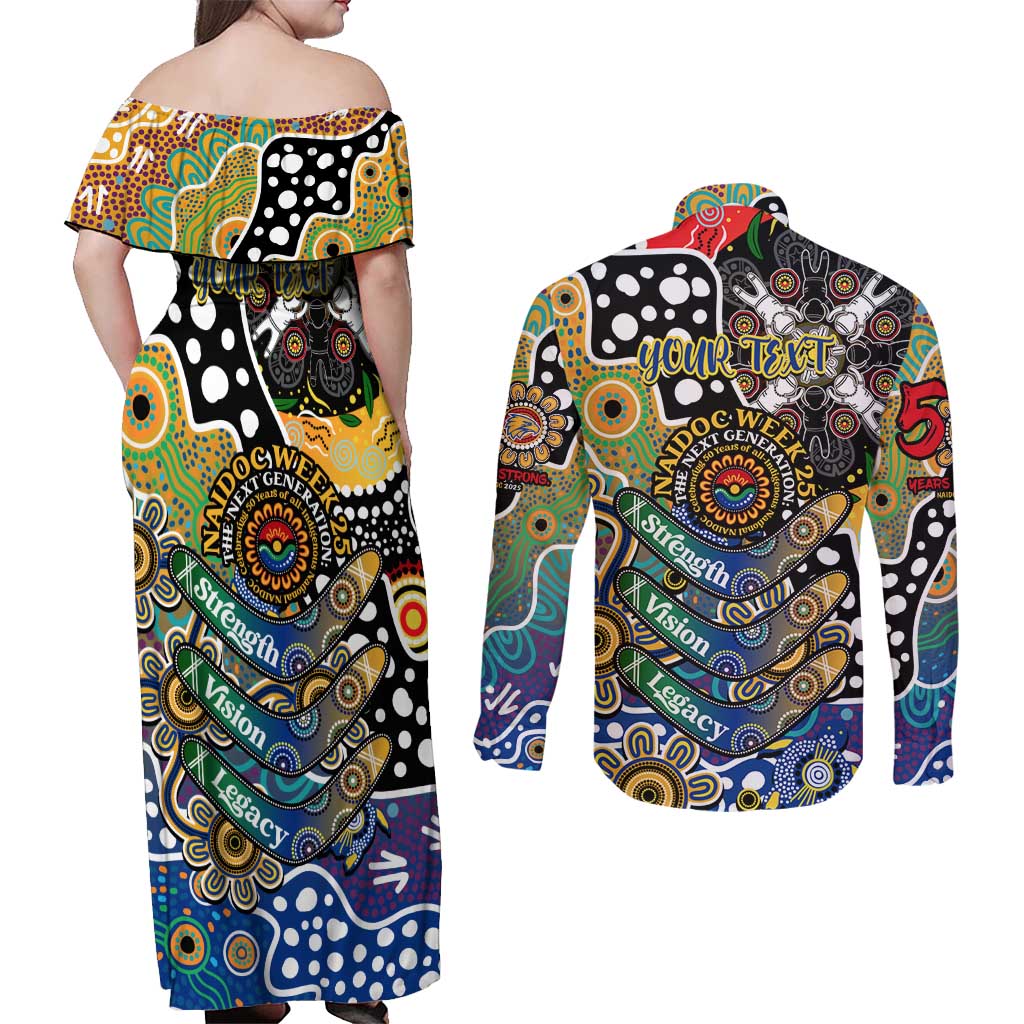 Personalised Eagles AFL Celebrating 50 Years of Naidoc Couples Matching Off Shoulder Maxi Dress and Long Sleeve Button Shirt NAIDOC Week 2025 Aboriginal