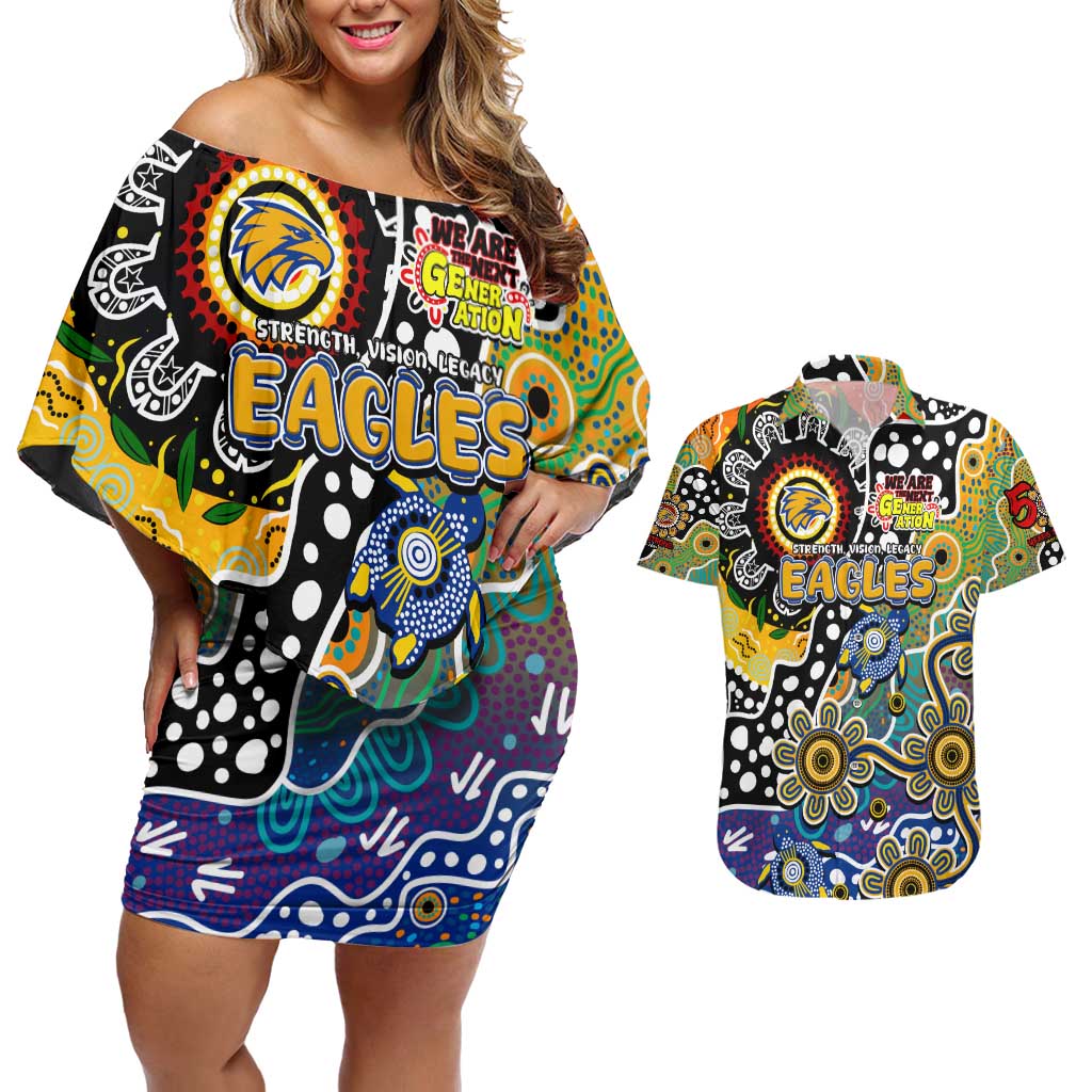 Personalised Eagles AFL Celebrating 50 Years of Naidoc Couples Matching Off Shoulder Short Dress and Hawaiian Shirt NAIDOC Week 2025 Aboriginal