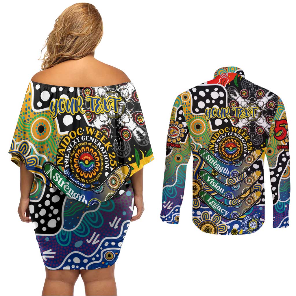 Personalised Eagles AFL Celebrating 50 Years of Naidoc Couples Matching Off Shoulder Short Dress and Long Sleeve Button Shirt NAIDOC Week 2025 Aboriginal