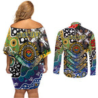Personalised Eagles AFL Celebrating 50 Years of Naidoc Couples Matching Off Shoulder Short Dress and Long Sleeve Button Shirt NAIDOC Week 2025 Aboriginal