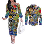 Personalised Eagles AFL Celebrating 50 Years of Naidoc Couples Matching Off The Shoulder Long Sleeve Dress and Long Sleeve Button Shirt NAIDOC Week 2025 Aboriginal