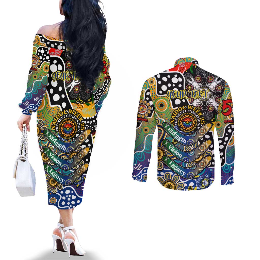 Personalised Eagles AFL Celebrating 50 Years of Naidoc Couples Matching Off The Shoulder Long Sleeve Dress and Long Sleeve Button Shirt NAIDOC Week 2025 Aboriginal