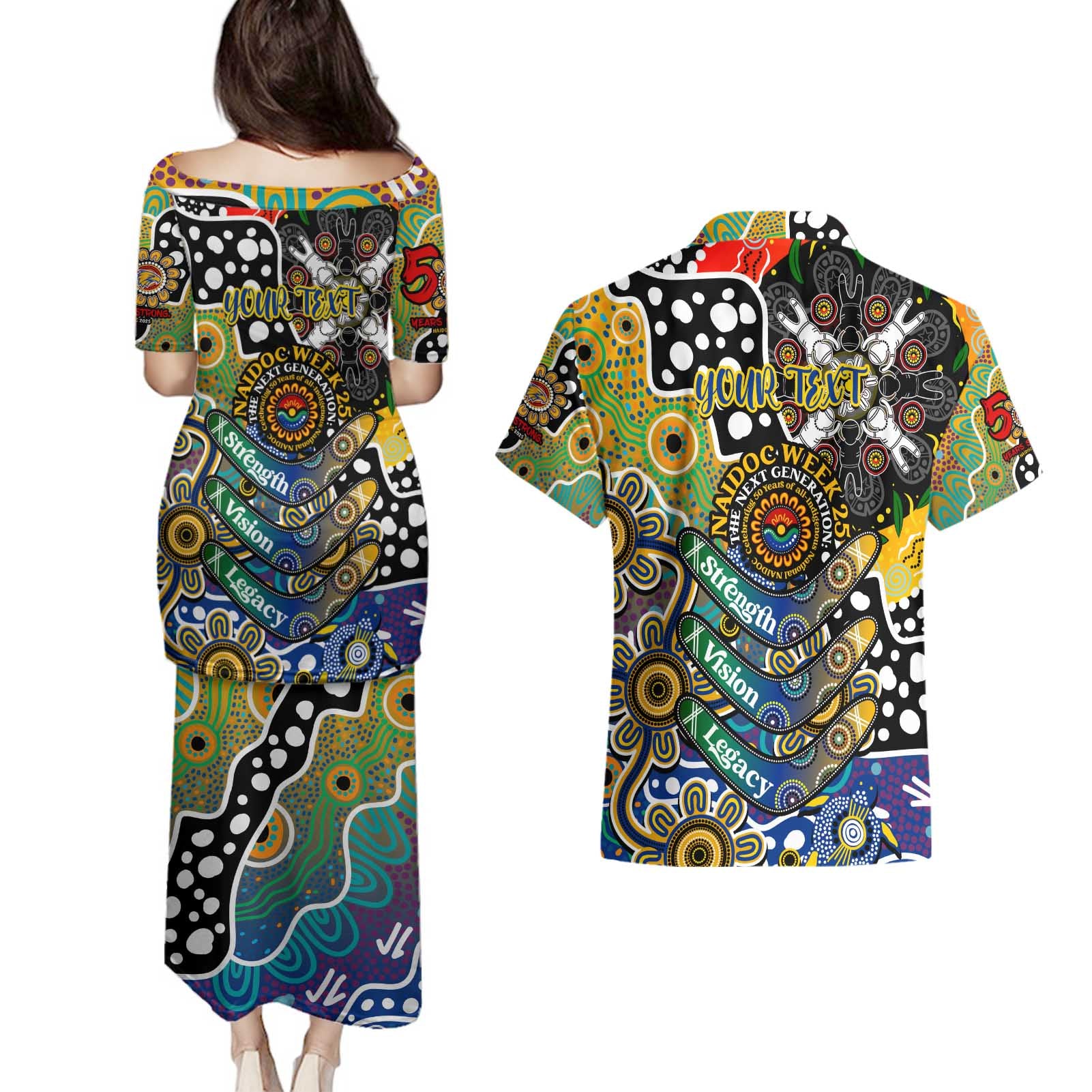 Personalised Eagles AFL Celebrating 50 Years of Naidoc Couples Matching Puletasi and Hawaiian Shirt NAIDOC Week 2025 Aboriginal