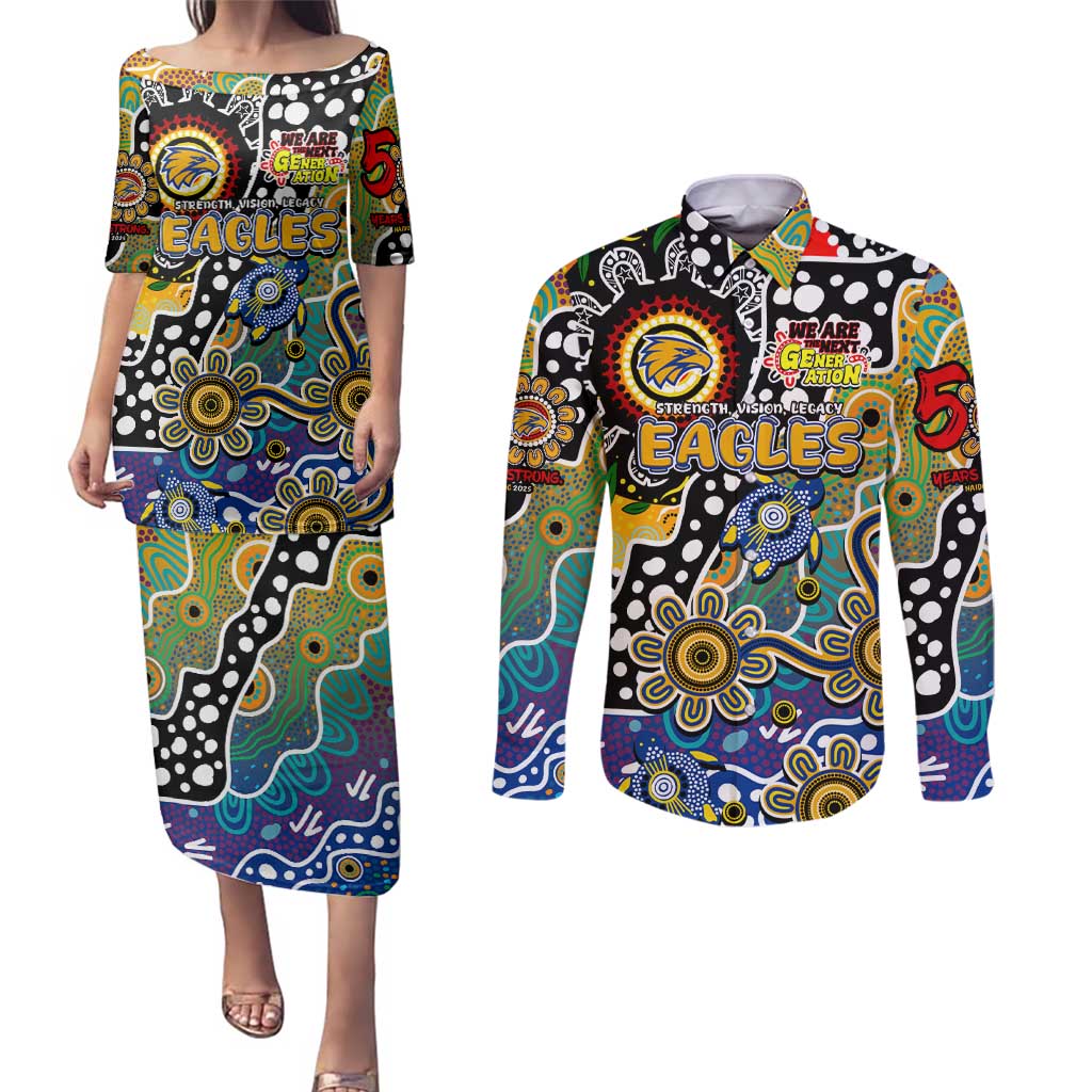 Personalised Eagles AFL Celebrating 50 Years of Naidoc Couples Matching Puletasi and Long Sleeve Button Shirt NAIDOC Week 2025 Aboriginal
