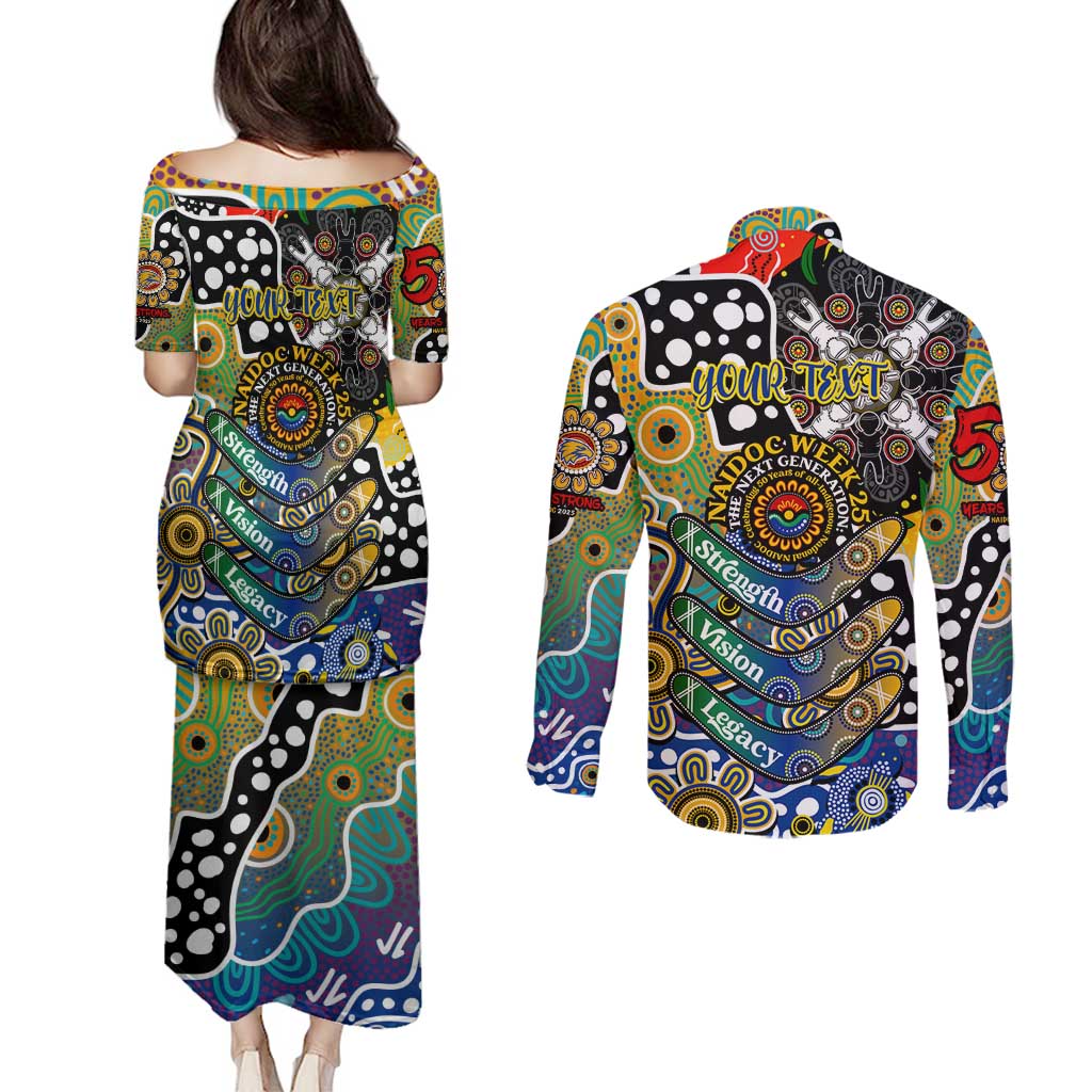 Personalised Eagles AFL Celebrating 50 Years of Naidoc Couples Matching Puletasi and Long Sleeve Button Shirt NAIDOC Week 2025 Aboriginal