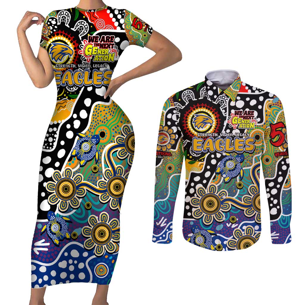 Personalised Eagles AFL Celebrating 50 Years of Naidoc Couples Matching Short Sleeve Bodycon Dress and Long Sleeve Button Shirt NAIDOC Week 2025 Aboriginal