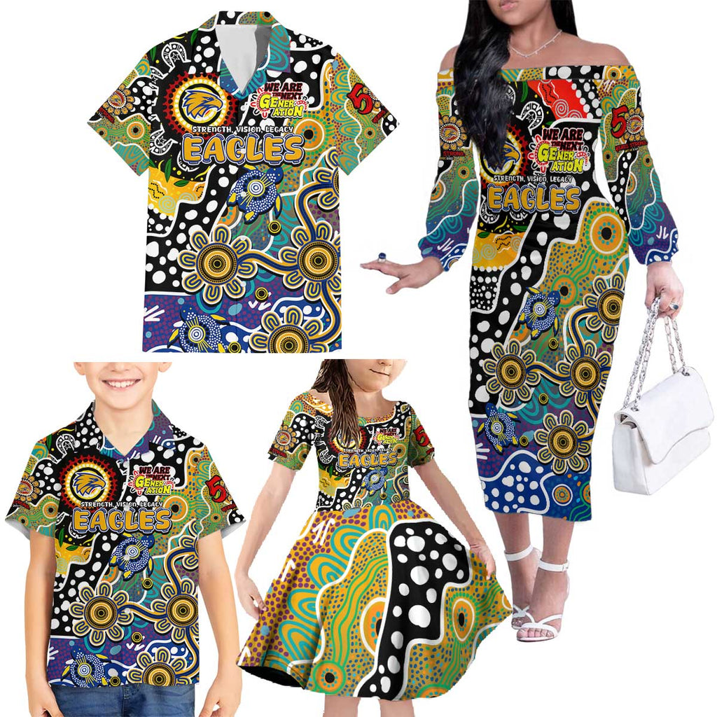 Personalised Eagles AFL Celebrating 50 Years of Naidoc Family Matching Off The Shoulder Long Sleeve Dress and Hawaiian Shirt NAIDOC Week 2025 Aboriginal