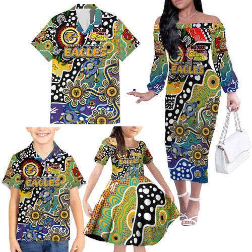 Personalised Eagles AFL Celebrating 50 Years of Naidoc Family Matching Off The Shoulder Long Sleeve Dress and Hawaiian Shirt NAIDOC Week 2025 Aboriginal