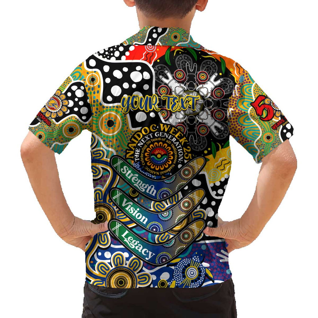 Personalised Eagles AFL Celebrating 50 Years of Naidoc Family Matching Off The Shoulder Long Sleeve Dress and Hawaiian Shirt NAIDOC Week 2025 Aboriginal