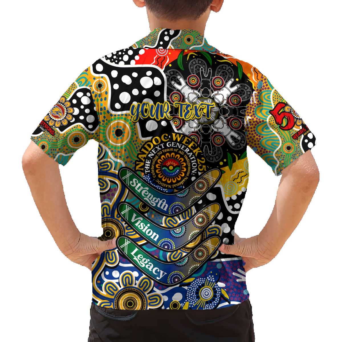 Personalised Eagles AFL Celebrating 50 Years of Naidoc Family Matching Off The Shoulder Long Sleeve Dress and Hawaiian Shirt NAIDOC Week 2025 Aboriginal