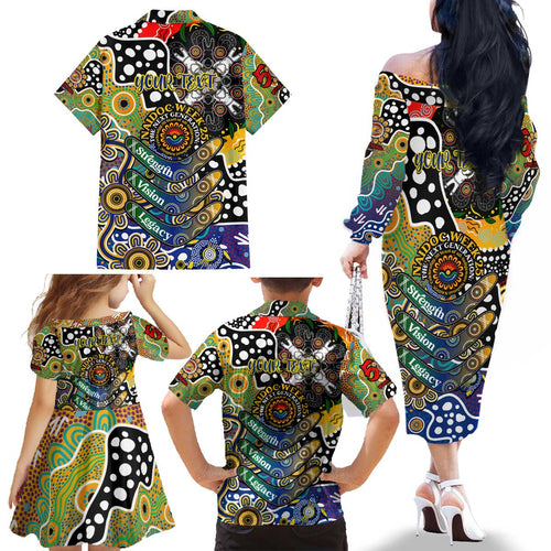 Personalised Eagles AFL Celebrating 50 Years of Naidoc Family Matching Off The Shoulder Long Sleeve Dress and Hawaiian Shirt NAIDOC Week 2025 Aboriginal