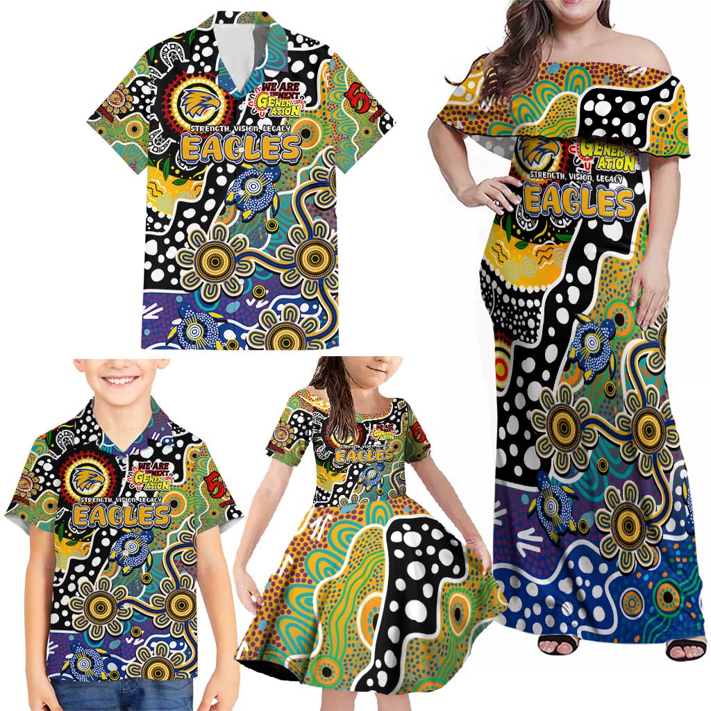 Personalised Eagles AFL Celebrating 50 Years of Naidoc Family Matching Off Shoulder Maxi Dress and Hawaiian Shirt NAIDOC Week 2025 Aboriginal