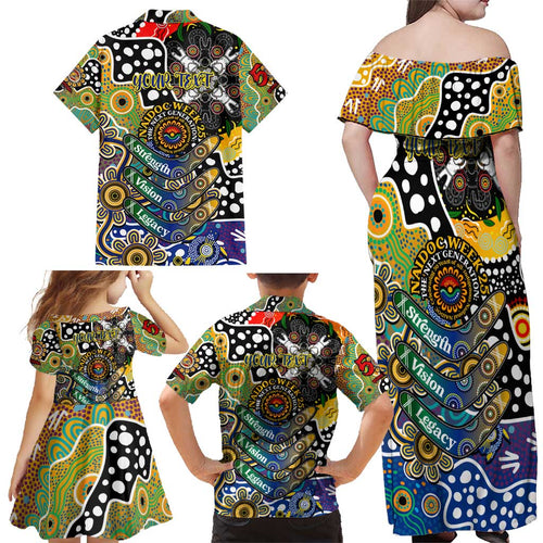 Personalised Eagles AFL Celebrating 50 Years of Naidoc Family Matching Off Shoulder Maxi Dress and Hawaiian Shirt NAIDOC Week 2025 Aboriginal