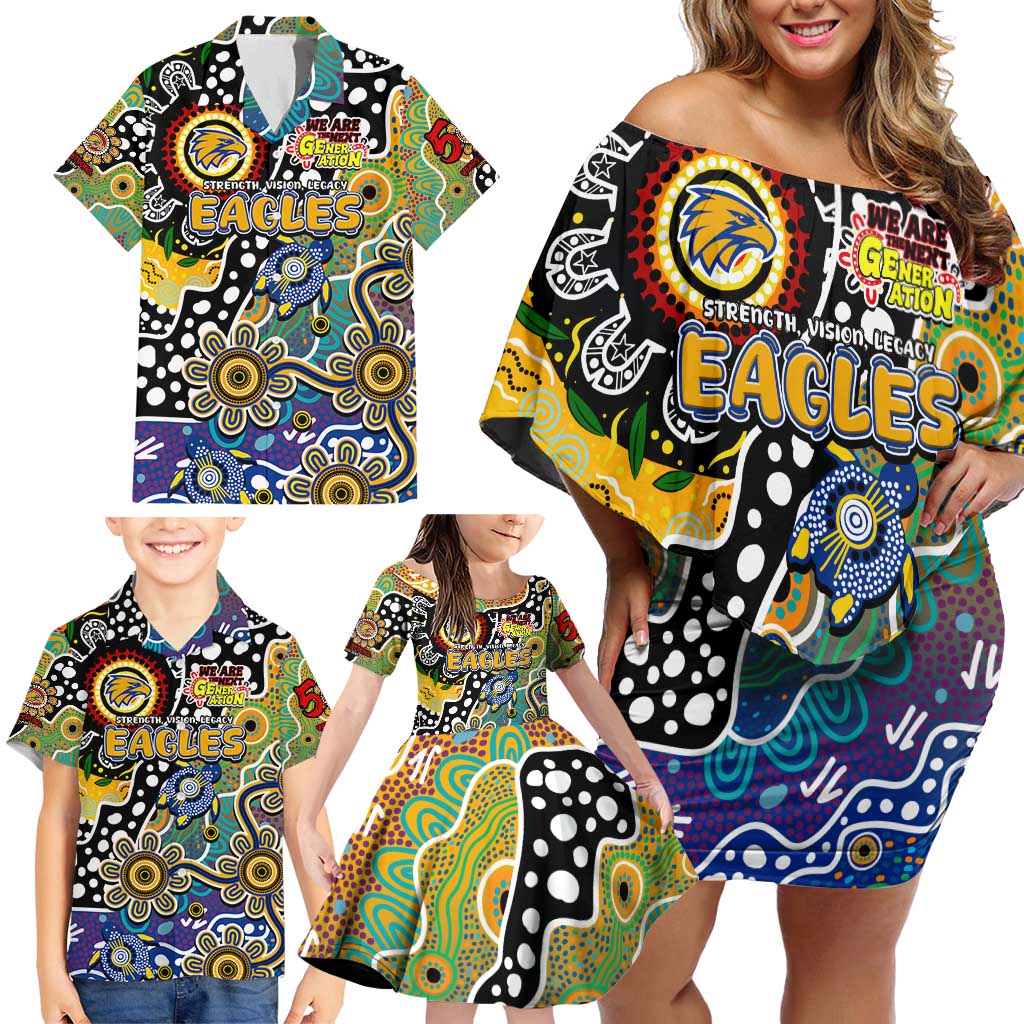 Personalised Eagles AFL Celebrating 50 Years of Naidoc Family Matching Off Shoulder Short Dress and Hawaiian Shirt NAIDOC Week 2025 Aboriginal