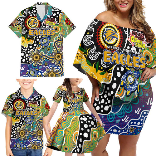 Personalised Eagles AFL Celebrating 50 Years of Naidoc Family Matching Off Shoulder Short Dress and Hawaiian Shirt NAIDOC Week 2025 Aboriginal