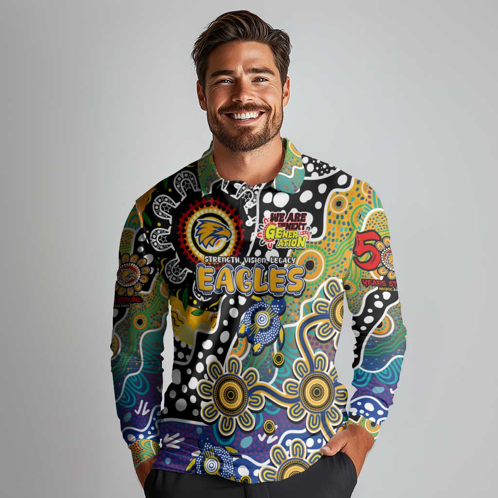 Personalised Eagles AFL Celebrating 50 Years of Naidoc Long Sleeve Polo Shirt NAIDOC Week 2025 Aboriginal