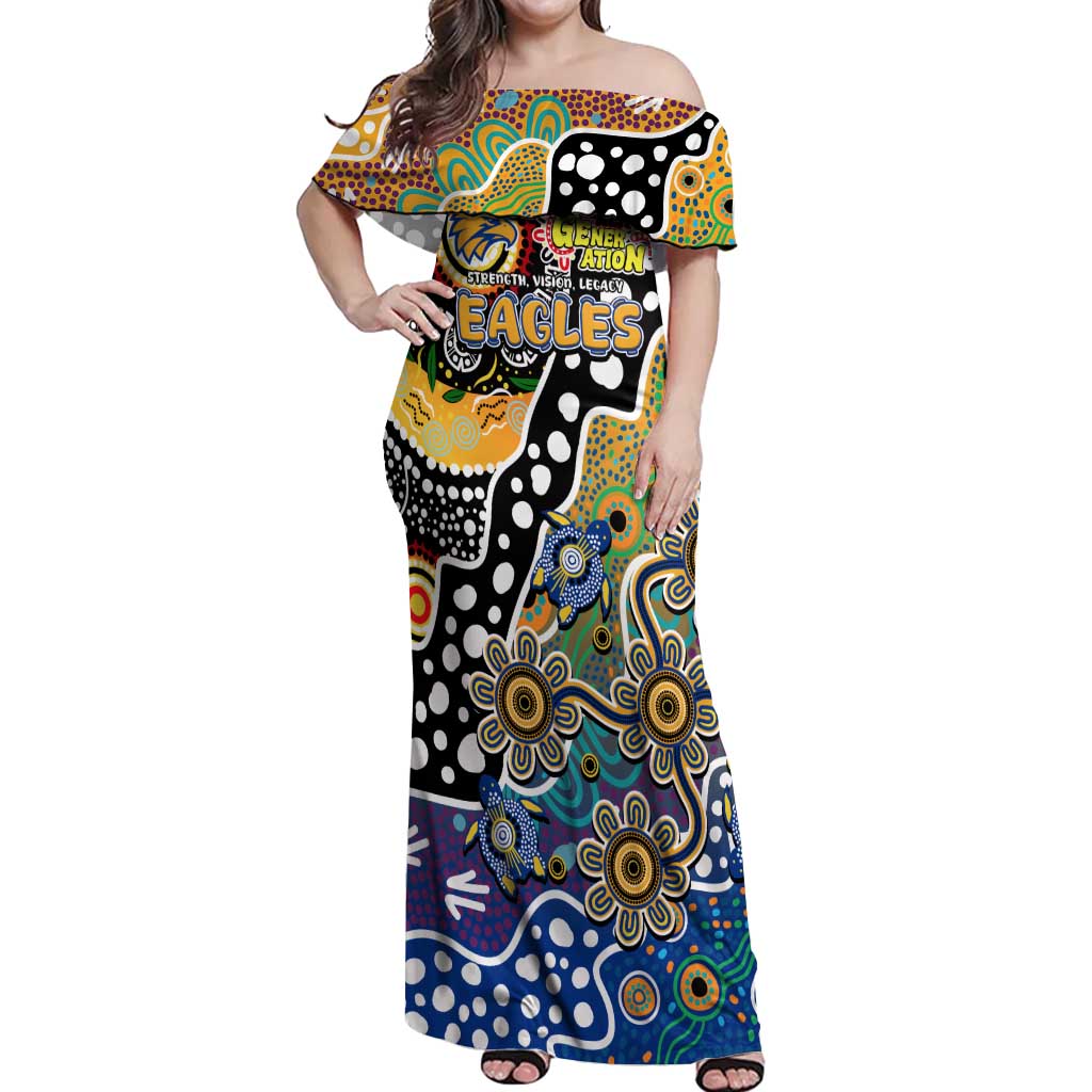 Personalised Eagles AFL Celebrating 50 Years of Naidoc Off Shoulder Maxi Dress NAIDOC Week 2025 Aboriginal