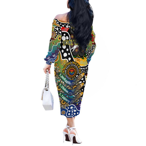 Personalised Eagles AFL Celebrating 50 Years of Naidoc Off The Shoulder Long Sleeve Dress NAIDOC Week 2025 Aboriginal
