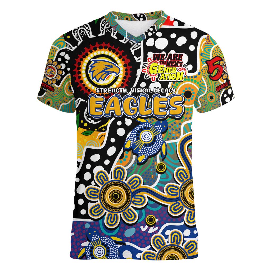 Personalised Eagles AFL Celebrating 50 Years of Naidoc Women V-Neck T-Shirt NAIDOC Week 2025 Aboriginal
